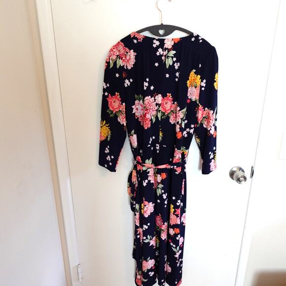 Eliza J Floral Faux Wrap Dress In Navy Wedding Guest Spring Summer Party Evening - Picture 11 of 11